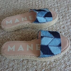 Manebi Denim Woven-Strap Espadrille Slide Sandals size 6